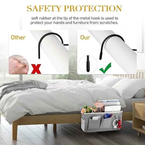 Ozzptuu Bedside Storage Caddy/Bedside Hanging Storage Bag for Headboards Bunk Beds Dorm Rooms Book Phone Magazine Holder (Grey) thumbnail 6