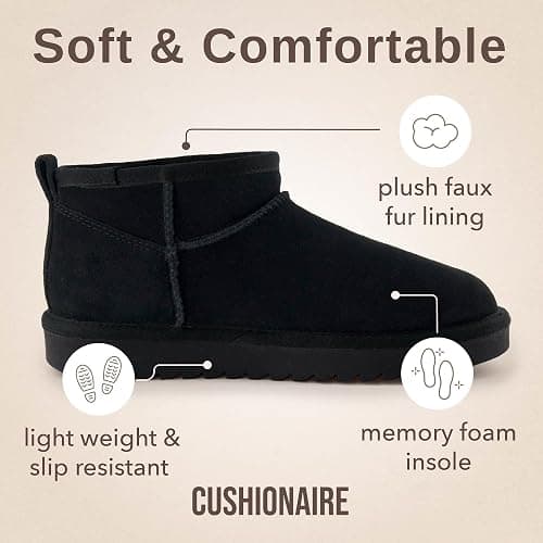 CUSHIONAIRE Hip-3 Genuine Suede Leather Ankle Boots for Women – Pull On Cozy Faux Fur Boots Womens Shoes with Comfortable Memory Foam thumbnail 6