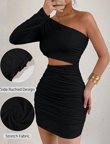 Adigau Robe Sexy pour Femme Robes à Manches Longues et Épaules Dénudées Mini Robe de Soirée Robes Moulante Élégante pour Clubbing Cocktail Fête thumbnail 5
