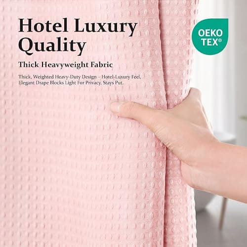Dynamene Waffle Shower Curtain 256 GSM Heavy Duty Fabric 72"x72" Pink | Thick Textured Cloth, Weighted Hem, Water Repellent Washable, Hotel Luxury Polyester Shower Curtain Set for Bathroom 12 Hooks thumbnail 7