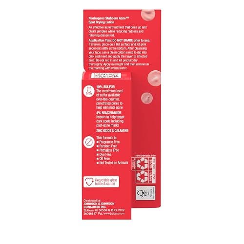 Neutrogena Stubborn Acne Spot Drying Lotion, Fragrance-Free Sulfur Acne Treatment Clears Acne By Drying Up & Shrinking Pimples, Paraben- & Oil-Free, 10% Sulfur & 4% Niacinamide, 1.0 fl. oz thumbnail 6