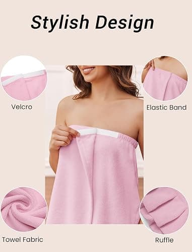 Ekouaer Towel Wrap for Women With Velcro Ruffle Shower Wrap Spa Robes For Women Lightweight Knee Length Sauna Robe thumbnail 3