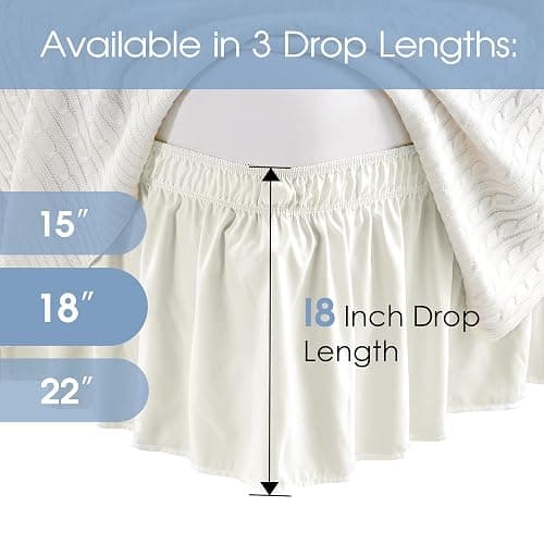 FreshCulture Elastic Wrap Around Bed Skirt - Easy Fit with 18-Inch Tailored Drop, Hotel Quality Dust Ruffle for Full Size Bed (Cream) thumbnail 3
