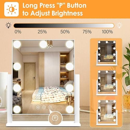 Vanity Mirror with Lights, Hollywood Lighted Makeup Mirror with 3 Color Lighting Modes and 9 Dimmable Bulbs, Detachable 5X Magnification, Smart Touch Control, 360°Rotation, White thumbnail 5