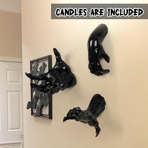 Halloween Decorations Indoor Outdoor 3 Pack Wall Mount Creepy Hands&Candles | Life-Sized Horror Hands for Wall Decorations, Gothic Hanging Wall Art Sculpture thumbnail 2