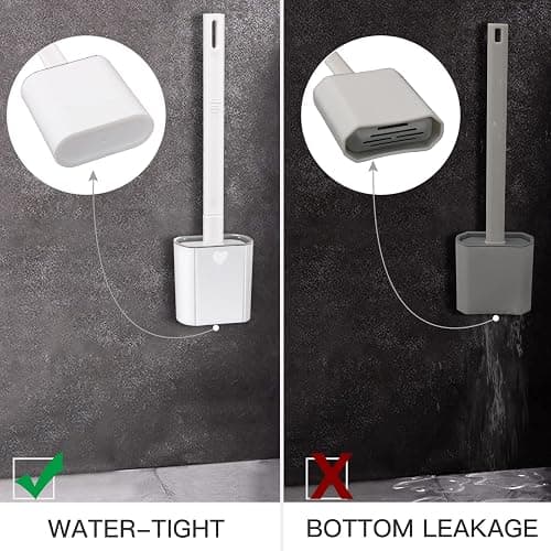 Toilet Brush, 2 Pack Bathroom Silicone Toilet Brushes and Holder Sets with No-Slip Long Plastic Handle and Soft Flexible Bristles, Toilet Brushes with holders and Base for Anti-drip (White) thumbnail 3