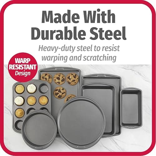 GoodCook Everyday 7-Piece Non-Stick Bakeware Set – 2 Cookie Sheet Pans, Round Cake Pan, Loaf Pan, Pizza Pan, Bake & Roast Pan, 12-Cup Muffin Pan - Baking Supplies, Baking Pans Set thumbnail 4