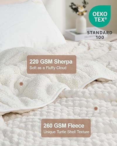 Super Soft Luxury Fleece Sherpa Weighted Blanket 15 lbs for Adults, Turtle Shell Fuzzy Cozy Warm Weighted Throw for Winter, Ceramic Beads Washable Heavy Blankets for Couch Bed, Cream White, 60"x80" thumbnail 3
