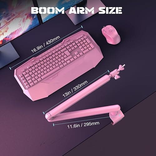 FIFINE Low Profile Boom Arm Mic Stand, Microphone Stand with Cable Management Channel, Desk Clamp, Screw Adapter for Streaming Podcast Recording, Adjustable Metal Mic Boom Arm Pink-BM88P thumbnail 7