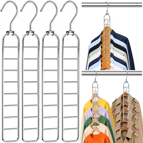 College Dorm Room Essentials, 9-Hole Space Saving Hangers for Closet Organizers and Storage, Heavy Duty Cascading Hanger with 360° Swivel Hook, Wide Slot Closet Space Saver for Wardrobe, Apartment - Image 1