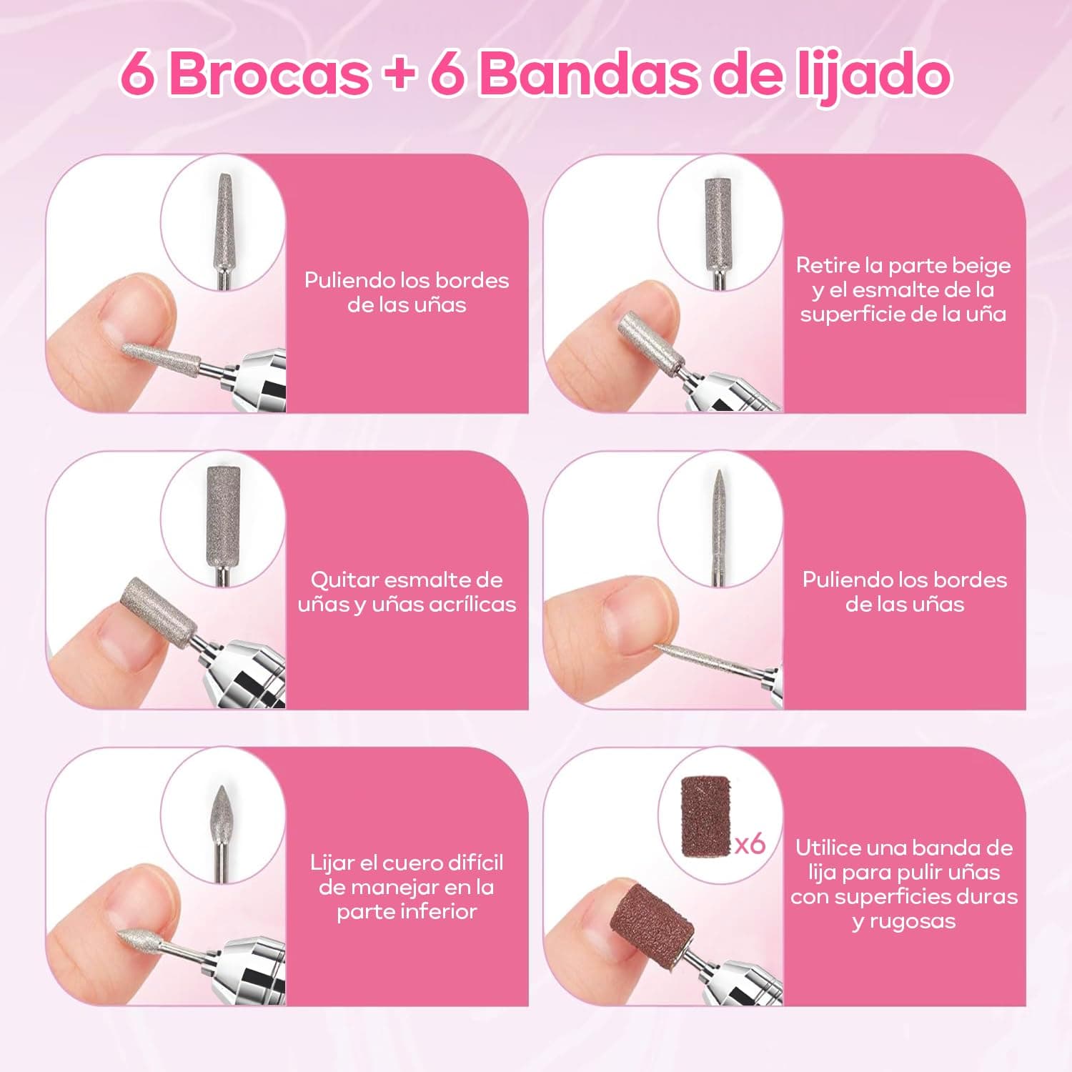Nail Drill para Uñas Profesional,40000RPM Torno Electrico,para Uñas con 6 Tipos Cabezales de Lijado y Bandas de Lijado,Velocidad Ajustable Máquina de Lima Uñas,Manicura en casa y salón thumbnail 5
