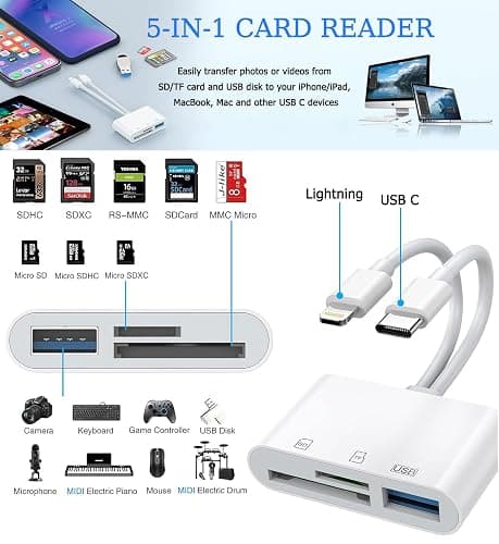 SD Card Reader for iPhone, iPad, USB C and Lightning Dual Port SD Card Adapter, Memory Card Reader for Camera Adapter, Support SD, Micro SD, USB 3.0, No App Driver Required thumbnail 2