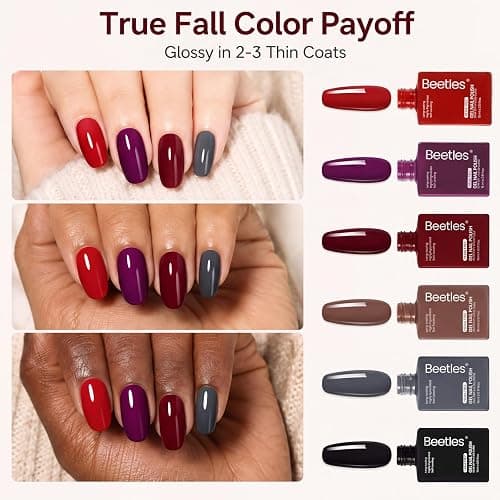 Beetles Fall Gel Polish Set, Burgundy Dark Red Brown Black Gray Colors,Hema-Free | 6 PCS 15ml Full Size Gel Nail Kit, Midnight Elegance, UV Nail Polish Color DIYManicure Home Salon thumbnail 3