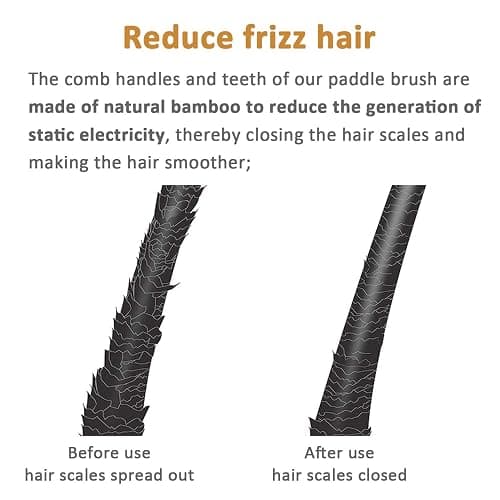 Paddle brush, hair brush, Made of pure natural bamboo, no paint coating, massage the scalp while combing hair to promote blood circulation, prevent static electricity (1pcs) thumbnail 5