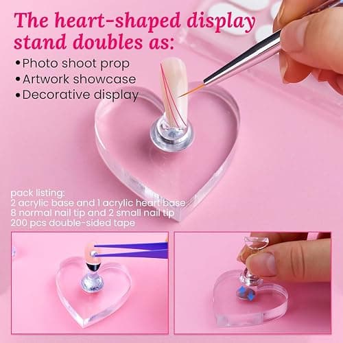 ESUOHYM Nail Stand for Press On Art Display Practice 2 Set, 1 Heart Shaped Acrylic Magnetic Nail Stand, Fake Nail Holder with 200 Pieces Double-sided Tape, For Home DIY Salon Supplies (Walnut, Medium) thumbnail 4