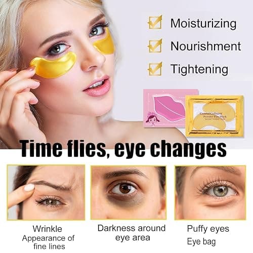 30 Pairs Lip Masks & 24K Gold Eye Masks, Crystal Collagen Eye Patches for Puffy Eyes, Moisturizing & Reduce Wrinkles, Lip Care & Under Eye Mask for Dark Circles and Puffiness thumbnail 3