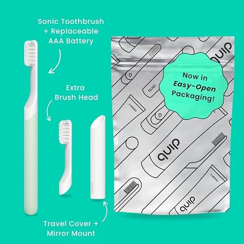 Quip Sonic Electric Toothbrush for Adults - Time Travel & Soft Bristles with Travel Case & Replacement Brush Head - 3 Month Battery Life, Plastic Handle - Sage thumbnail 2