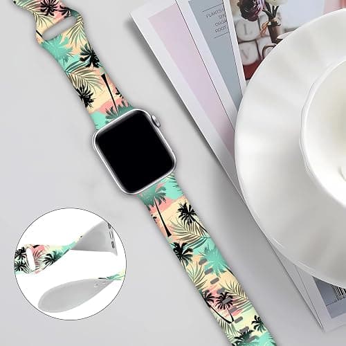 BACDOILQ Summer Watch Band Tropical Palm Tree Sea Turtle Smartwatch Bands Wristband Compatible with Watch 38mm 40mm 41mm Soft Silicone Strap Replacement for Series 8/7/6/5/4/3/2/1/SE thumbnail 3