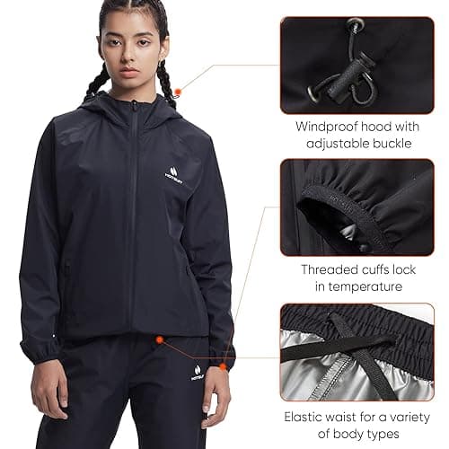 HOTSUIT Sauna Suit for Women Weight Loss Machine Washable Sweat Sauna Jacket Pants Anti Rip Sweat Suit for Gym Workout - Black - X-Large thumbnail 5