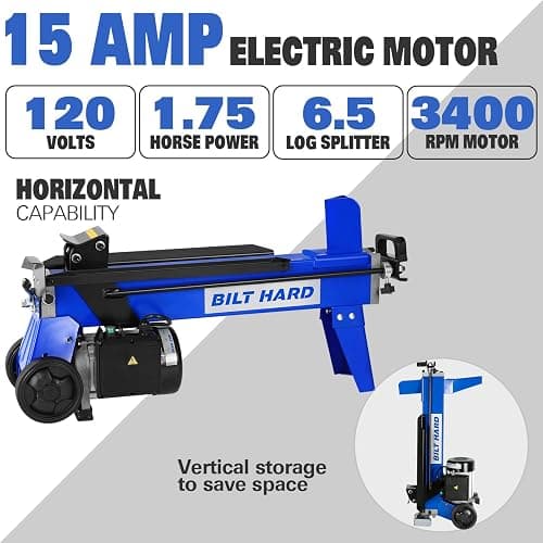 BILT HARD Log Splitter 6.5 Ton, Wood Splitter Electric Powered 15Amp, with Hydraulic Ram, Electric Firewood Splitting Machine, Horizontal thumbnail 3