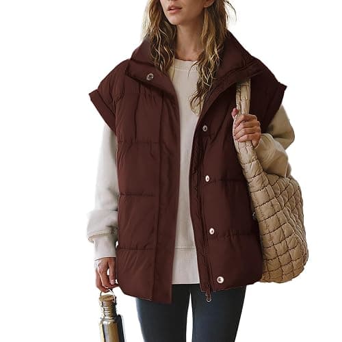 Ainangua Women's Puffer Vest Stand Collar Zipper Sleeveless Jackets Winter Lightweight Vests Warm Padded Jacket Coat - Image 1