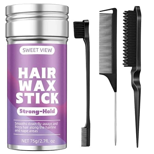 SWEET VIEW Hair Wax Stick & Slick Back Hair Brush for Tame Flyaways, Frizz, Sleek Ponytail, Buns | Pomade/Balm/Gel Stick for Woman, Styling Accessories for Girls, Kids - Image 1