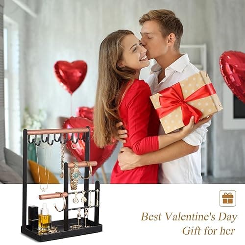 ProCase Jewelry Stand Holder Organizer, 4-Tier Necklace Holder with Ring Tray, 10 Hooks Necklaces Hanging Small Jewelry Display Storage Tower Tree for Bracelets Earrings Watches -Medium, Black thumbnail 10