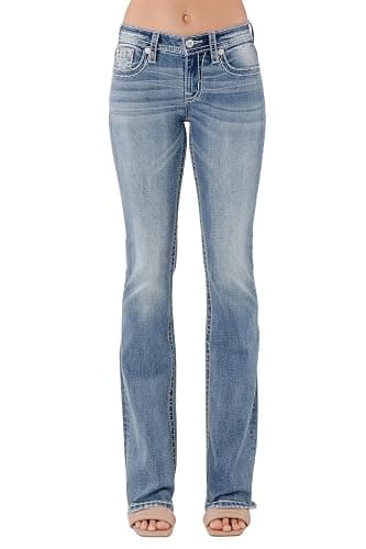 Miss Me Women's Brocade Embellished Faux Flap Pockets Mid-Rise Bootcut Jeans thumbnail 2