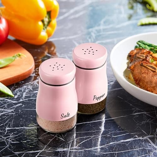Pink Salt and Pepper Shakers Set, Bivvclaz 5 oz Salt and Pepper Dispenser with Glass Bottom, Cute Salt and Pepper Shakers for Pink Kitchen Decor and Accessories, Easy Filling thumbnail 6