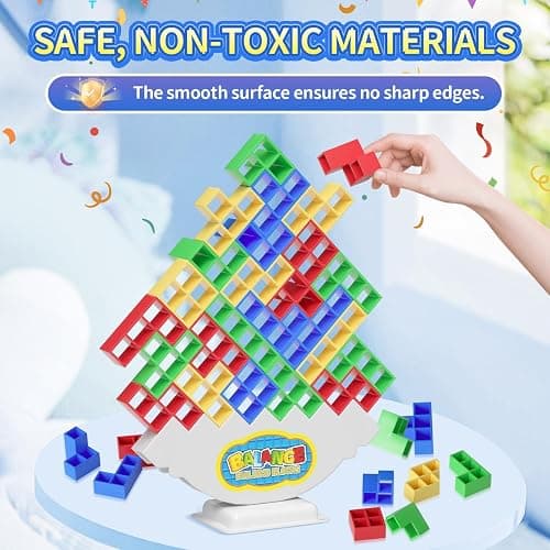Ziogogco 48Pcs Balance Stacking Blocks Game, Gift for Kids Ages 3-14 | Gets kids thinking. Includes 22 cards and a travel storage bag. Great for birthdays, Christmas, and stocking stuffers thumbnail 5
