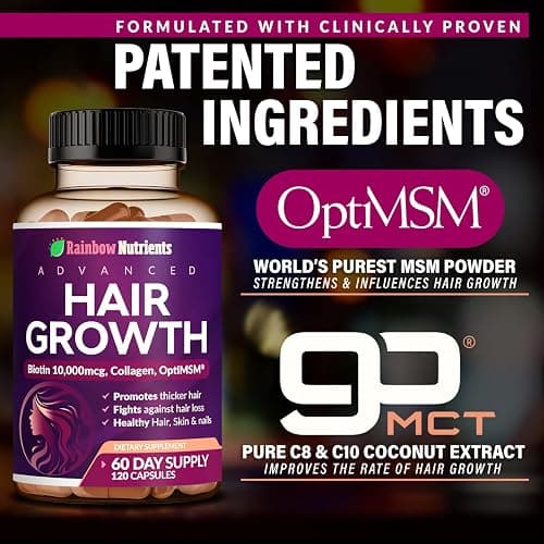 Hair Growth Vitamins for Women | Biotin 10,000mcg, Collagen, Patented OptiMSM®, goMCT®, Saw Palmetto | Naturally Regrow Stronger & Healthier Hair, Skin and Nails | Stops Hair Loss | 60 Day Supply thumbnail 8