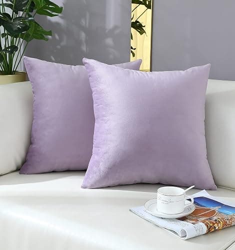 mixeoo Comfy Lavender Throw Pillow Covers Decorative Square Solid Thick Velvet Super Soft Cushion Cases Home Decor for Sofa Couch Living Room Chair, Set of 2, 18 x 18 Inch - Image 1