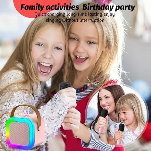 OUTUVAS Kids Karaoke Microphone Machine Toy, 4-12 Years Old Girls Christmas Birthday Gift for Girls, Karaoke Toys Gifts for Girls Ages 4, 5, 6, 7, 8, 9, 10, 12 +Year Old Birthday Party. (Pink) thumbnail 5