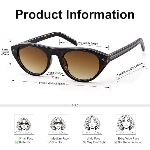AZorb Retro Small Oval Cat Eye Sunglasses for Women UV Protection Shades | Trendy Narrow Cat Eye Round Shades, Lightweight & Comfortable, Versatile Fashion Accessory, Flattering for Most Face Shapes thumbnail 6