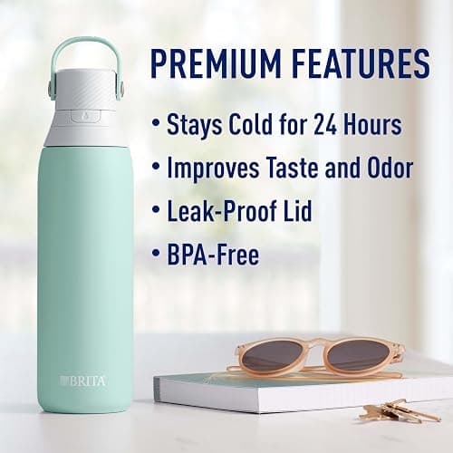 Brita Stainless Steel Premium Filtering Water Bottle, BPA-Free, Reusable, Insulated, Replaces 300 Plastic Water Bottles, Filter Lasts 2 Months or 40 Gallons, Includes 1 Filter, Glacier - 20 oz thumbnail 4