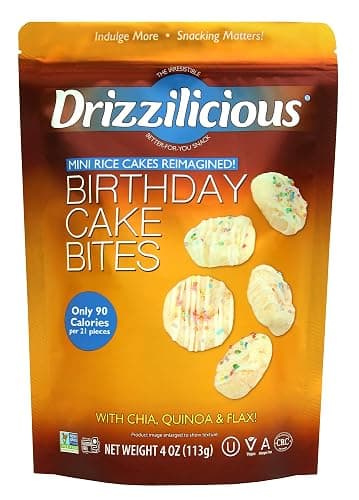 Drizzilicious Birthday Cake Mini Rice Cakes - 4oz (113g) Single Pack | Sinless Chocolatey Snack Bites - Rice Crisps Reinvented | Gluten-Free, Kosher Certified, Dairy-Free - Image 1