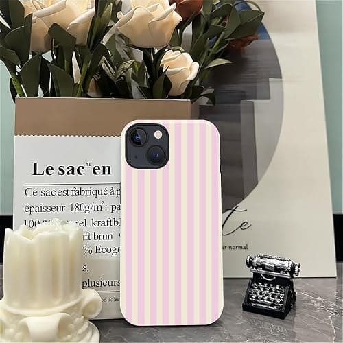 Case for iPhone 14 Plus,Durable Drop Protection Shockproof Silicone + Hard PC 2 in 1 Hybrid Protective Cover with Stylish Pattern Design Cute Striped Aesthetic Yellow Pink thumbnail 6