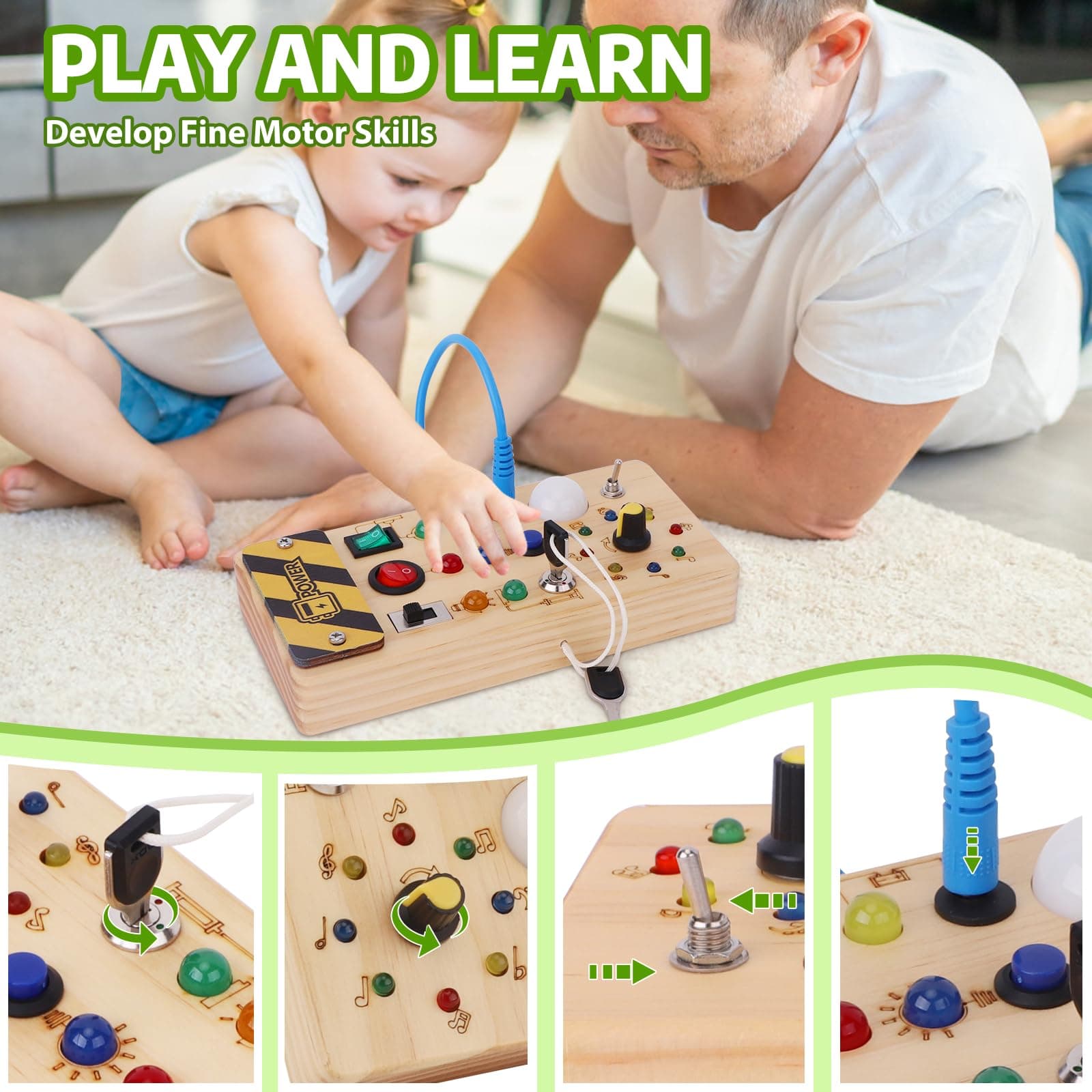 Montessori Busy Board Kids Toys, Toys for 1+ Year Old, Sensory Wooden Boy Toddler Games thumbnail 3