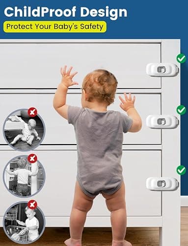 Cabinet Fridge Locks Baby Proofing, 6 Pack Child Proof Cabinet Refrigerator Locks, Baby Child Safety Frigerator Locks for Cabinets, with Strong Adhesive Pad for Draw Kitchen Oven (White, 6 Pack) thumbnail 4