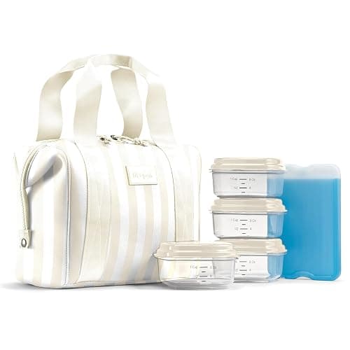 Fit & Fresh Neoprene Lunch Bag For Women, Insulated Womens Lunch Bag For Work, Tear & Stain Resistant Large Lunch Box For Women With Containers and Ice, Machine Washable Remi Bag, Ivory Stripe - Image 1