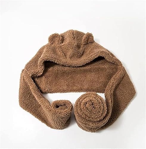 Women Kawaii Bear Ear Beanie Hat Scarf 2 in 1, Cute Winter Warm Sherpa Thicken Fleece Fuzzy Japanese Fluffy Knit Hat thumbnail 2