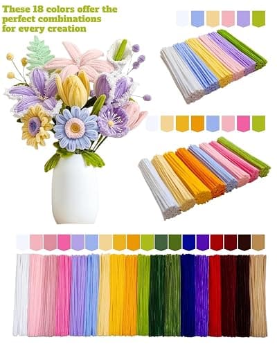 YYUENG TAK 1000 Pcs Pipe Cleaners Flower Kit, 18 Colors Chenille Stems with Complete Accessory Set & Instruction, Pipe Cleaners Craft, Art and Craft Supplies, DIY Art Projects Creative Gift thumbnail 2