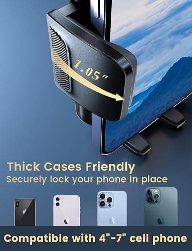 Holdersafe 2026 Car Phone Holder [Never Blocking Vent] with Wide Clamp | 6.5cm Long Arm Keeps AC/Heat Airflow Clear, Thick Case Friendly, Fits iPhone 17 16 15 14 13 Pro Max & Samsung Android （Black） thumbnail 3