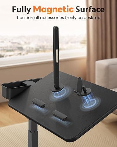 SAIJI Magnetic Overbed Bedside Table with Wheels, Height and 360° Angle Adjustable Over Bed Desk with Led Light, Portable Lengthened Rolling Laptop Standing Desk Mobile Bed Tables Hospital Home Use thumbnail 4