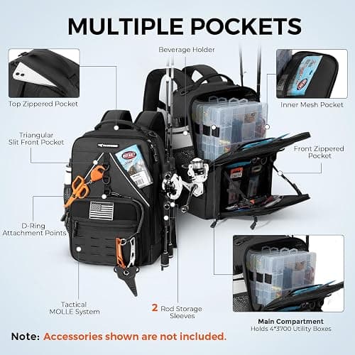 KastKing KarryAll KastMate Fishing Tackle Backpack,Water-Resistant Tackle Bag With 2 Rod Holders,Fishing Gear and Equipment With Large Gear Storage,Black thumbnail 4