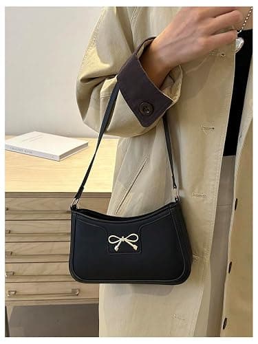 SweatyRocks Women's Bow Top Handle Clutch Purses PU Leather Underarm Shoulder Bags thumbnail 3