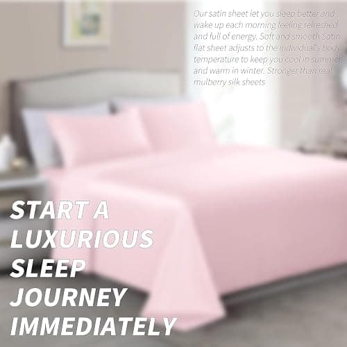 Cobedzy 3 Pcs Blush Pink Satin Sheets Twin XL Size Silky Satin Bedding Sheets Set with 1 Deep Pocket Fitted Sheet, 1 Flat Sheet, 1 Pillowcase thumbnail 8