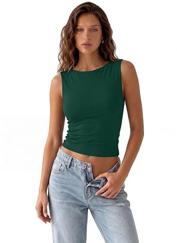 SUUKSESS Women Double Lined Going Out Basic Tank Tops Ruched Summer T Shirts thumbnail 2