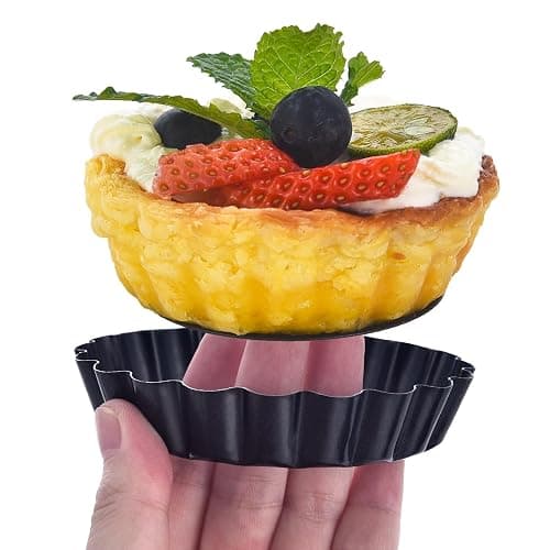 DATANYA 16 Pack Mini Tart Pans 4 Inch with Removable Bottom Round Nonstick Quiche Pan, Heavy Duty Fluted Side Tart Molds for Pies, Mousse Cakes, Dessert Baking thumbnail 4