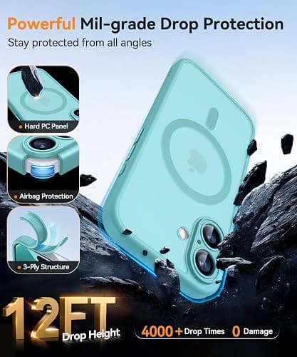 CANSHN Magnetic for iPhone 17 Case, Upgraded [Full Camera Protection] [Compatible with Magsafe] [Translucent Matte] Shockproof Protective Phone Case for iPhone 17 - Teal thumbnail 6